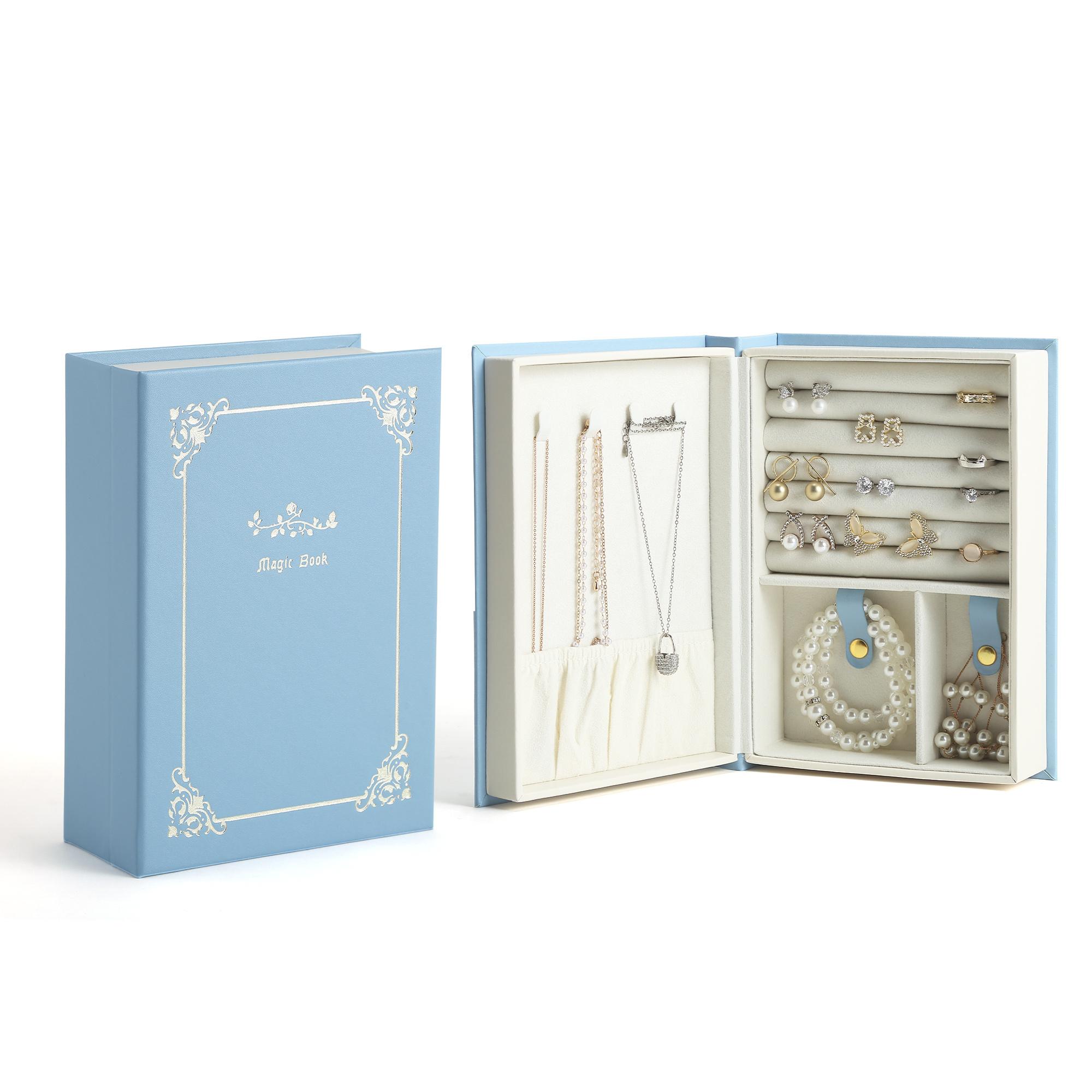 

Glamorous Magnetic Jewelry Organizer Chic Diary Shaped Box for Bracelets Necklaces Rings Secure Elegant Storage for Women синий