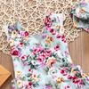 Newborn Kids Baby Girl Romper Clothes Floral Printed Outfits Set Lace Sleeveless Jumpsuit Romper+Headband Playsuit 0-24M