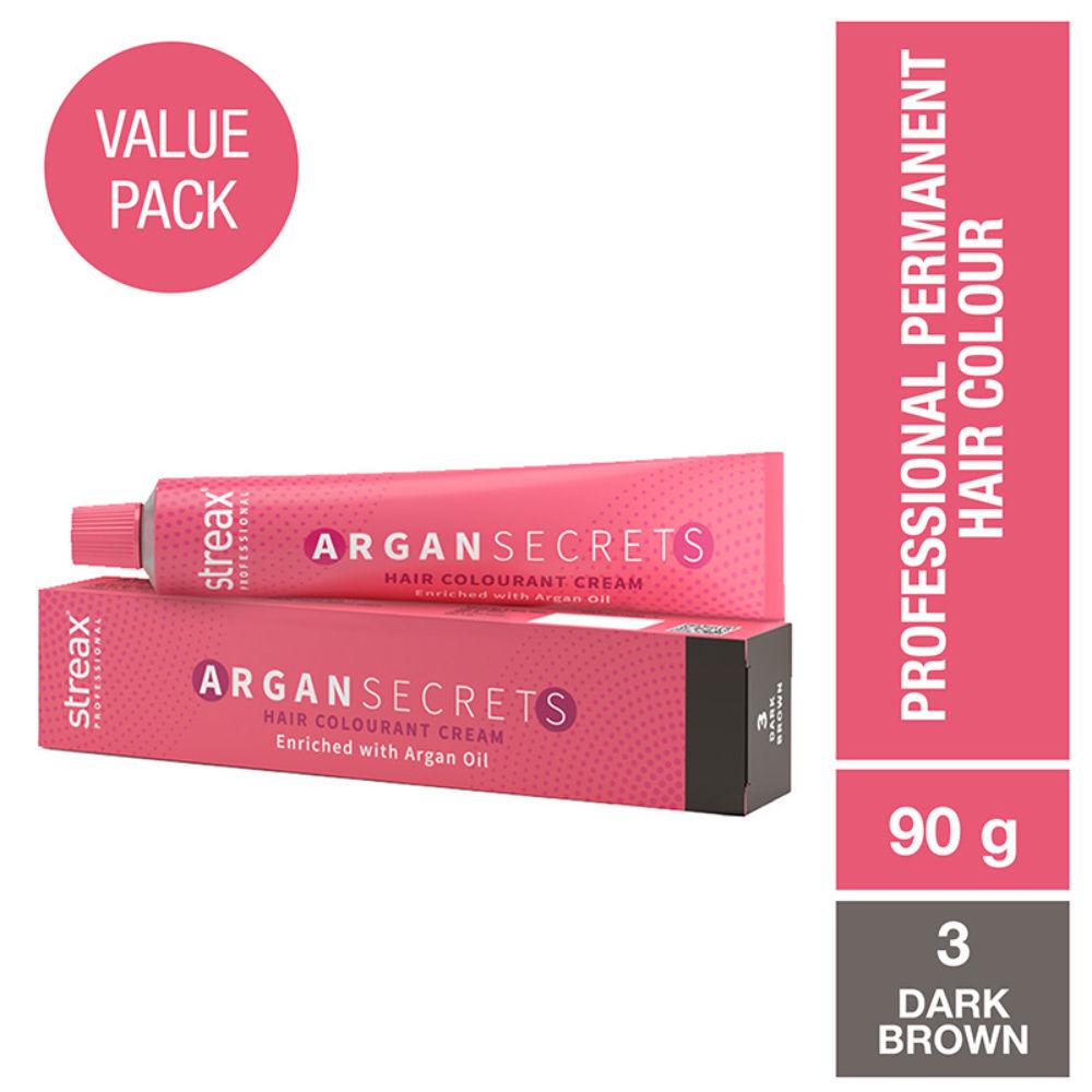 

Streax Professional Argan Secrets Стойкая крем-краска для волос Темно-коричневый 3 Яркий Мягкий Блестящий Питательный 90г