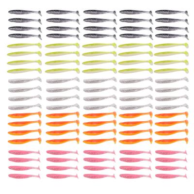 100 stuks Zachte Vis Lokken Levensechte Peddelstaart Fluorescerende Reflectie Rubber Zwembaars voor