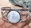 Huge Round Rainbow Moonstone 925 Silver Plated Bangle 6.5" One of a Kind Gift A1y88