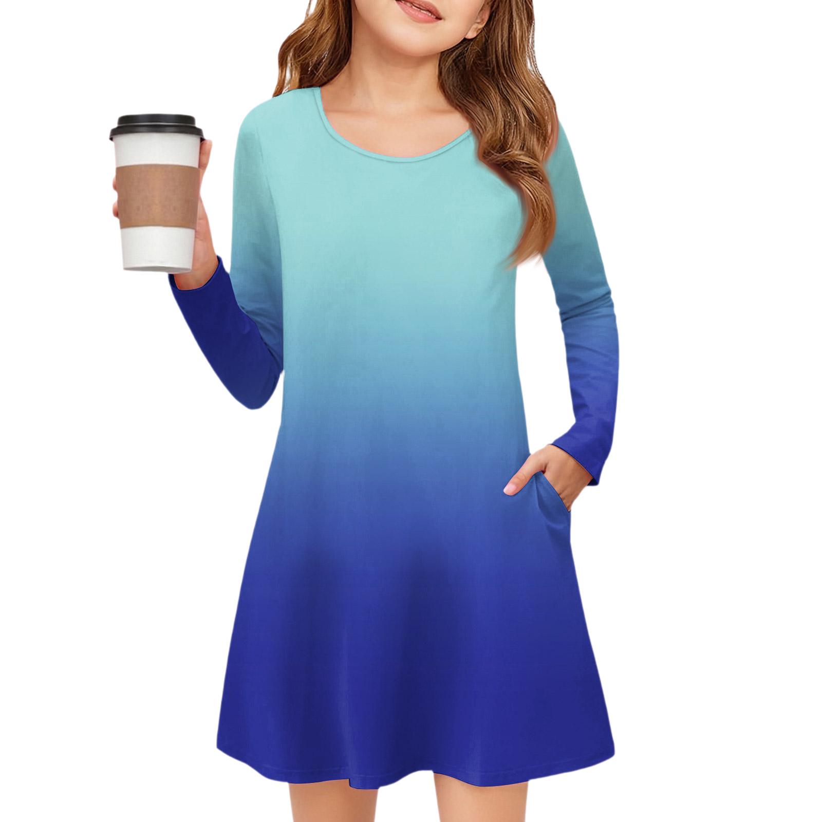 

Платье с длинным рукавом для девочек - Платье с цветными карманами 150 синий