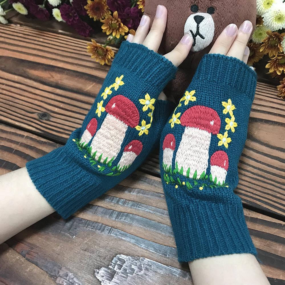 

Mushroom Gloves, Winter Warm Half-Finger Fingerless Women s Cold-Proof Mittens Long Warm Women s Knitted Mushroom Gloves One Size темно-синий