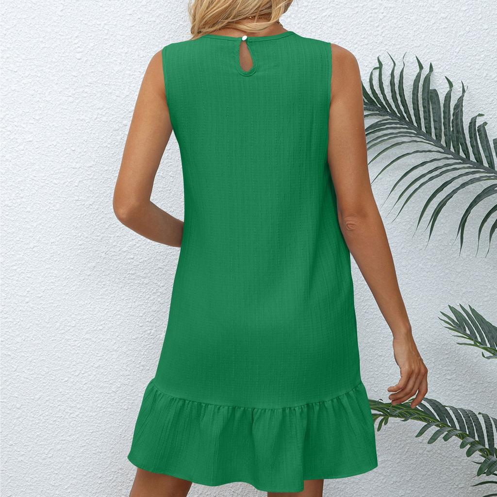 Women's Casual Short Summer Dress Sleeveless Round Neck Cute Ruffle Dress