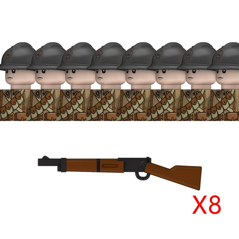 Non-Toxic Ww2 French Military Soldeirs Building Blocks Italy Warrior Italian Infantry Officer Gun Helmet Army War Weapon Bricks Toys Gift