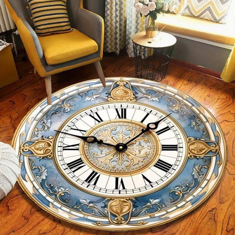

Шикарный винтажный clock Круглый ковер Изысканный механизм Печать с римскими цифрами Прочный Нескользящий Декоративный ковер для гостиной спальни 80cm x 80cm