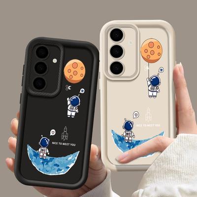 Cartoon Astronautenmuster Matte TPU Hülle Für Samsung S25 Edge S24 FE S23 Ultra S22 A56 A36 A26 A16 A15 A55 A35 Weiche Stoßfeste Sturzsichere Handyhülle