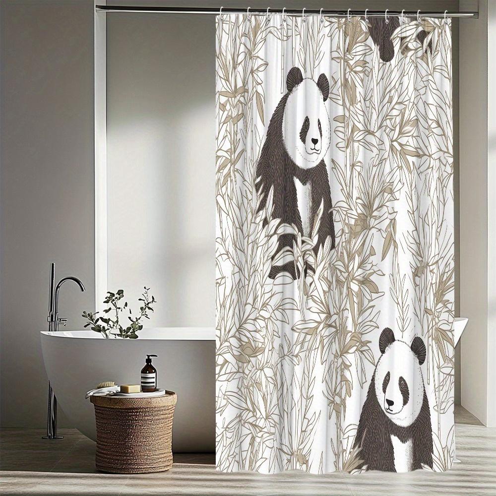1pc Panda Theme Shower Curtain with Vivid Animal and Plant Design, Bathroom Decor, Polyester Fabric, Includes 12 Hooks,