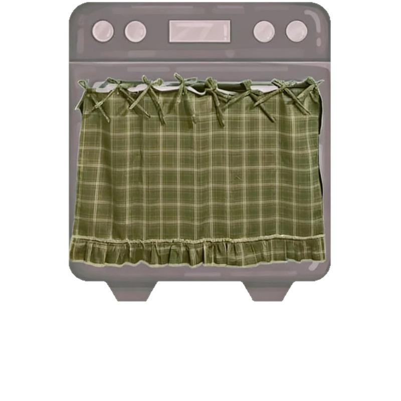 Handmade Farmhouse Oven Skirt With Ruffled Ribbon Decor, Vintage Style Kitchen Appliance Cover For Home Decoration