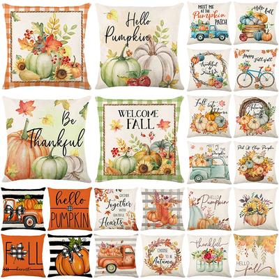 Autumn Fall Pumpkin Cushion Cover for Sofa Throw Pillow Cover Holiday Flax Linen Pillow Case Home Decoration Thanksgiving Day