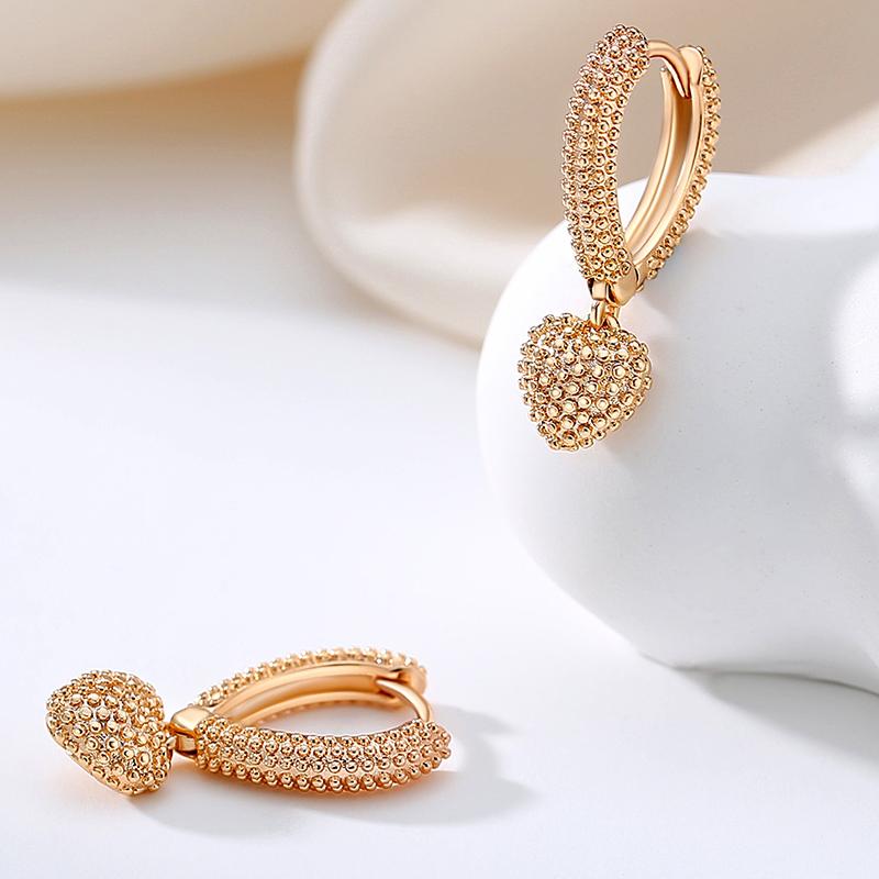 Boucles d'oreilles pendantes en forme de cœur pour femmes, Kinel, couleur or Rose, bijoux Vintage