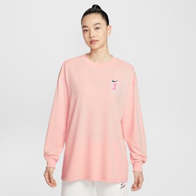 Women's Nike T Shirts Women's Pink Crew Neck Moderate Straight Fit