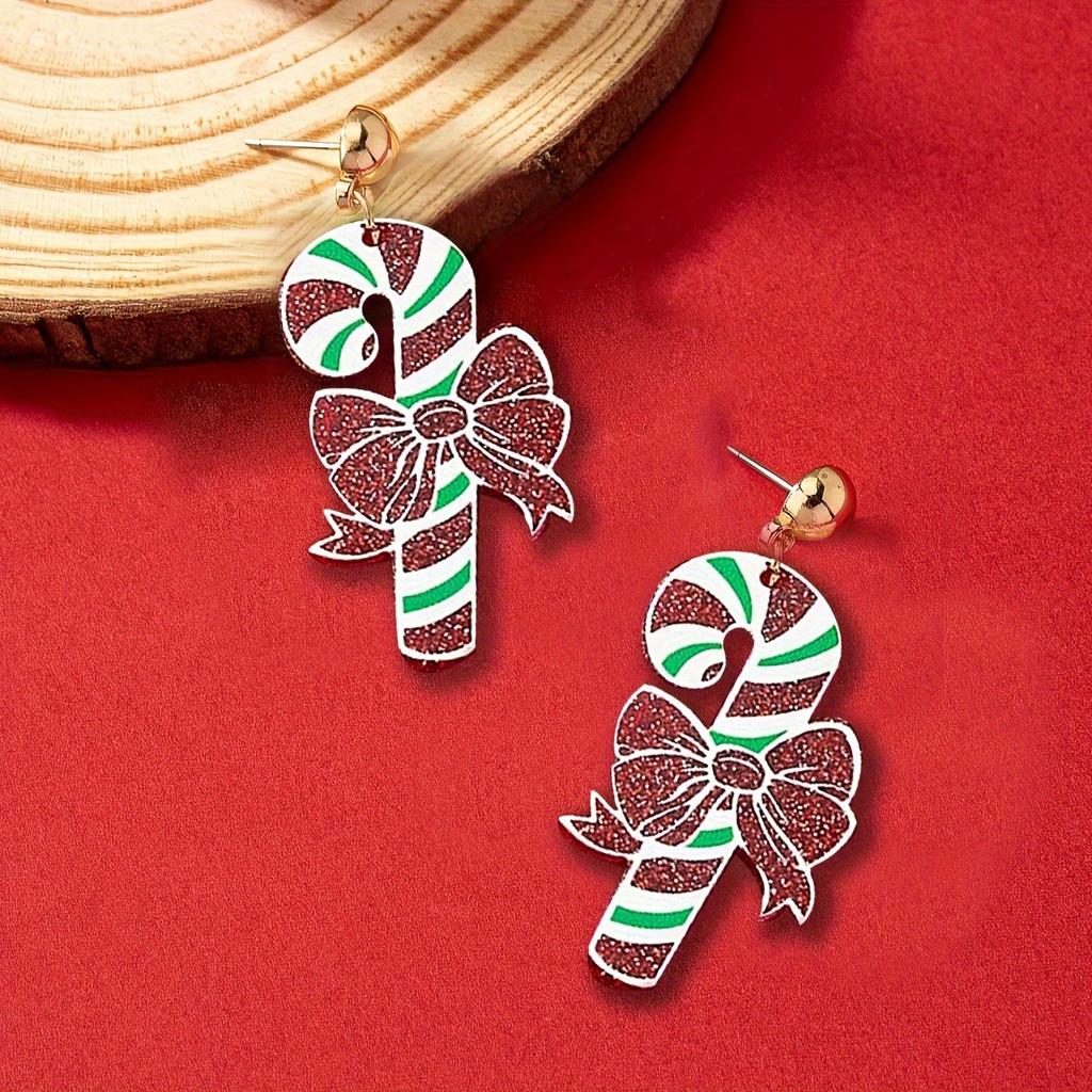 Simple fashion Christmas decoration acrylic crutch earrings fun childlike cute cartoon lady