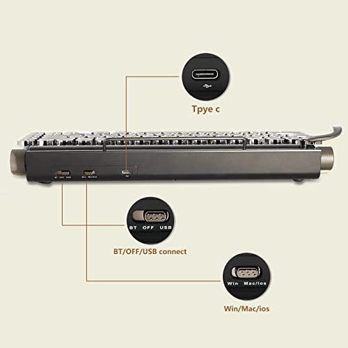 Retro-Schreibmaschinen-Stil Mechanische Tastatur mit LED-Hintergrundbeleuchtung, 83 Tasten, Anti-Ghosting, Bluetooth 5.0, Blaue Schalter, Wasserdicht und Staubdicht, Kompat