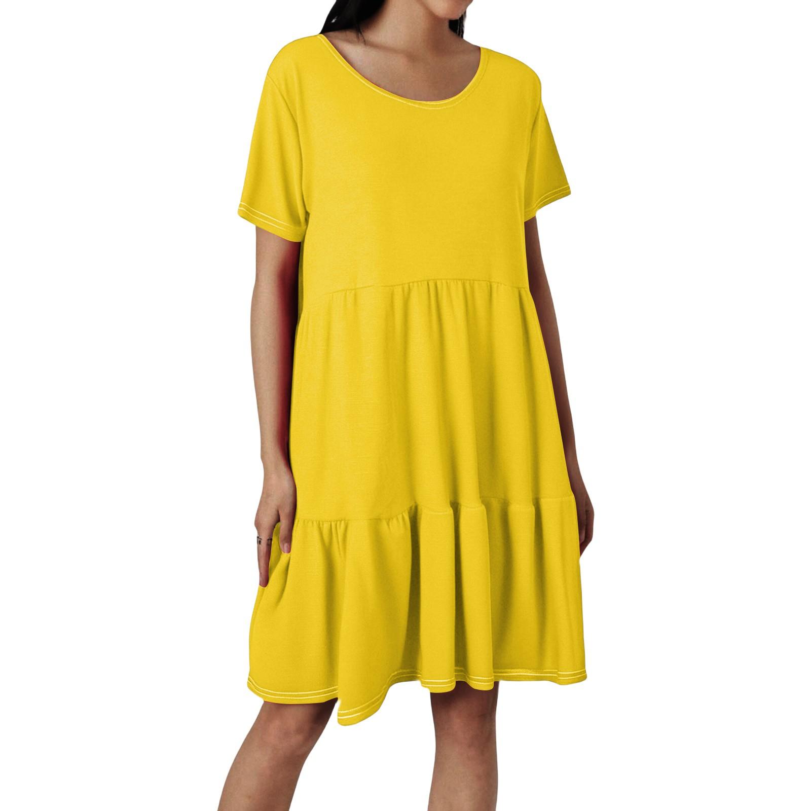 

Женские модные повседневные платья с круглым вырезом и коротким рукавом с оборками XL жёлтый