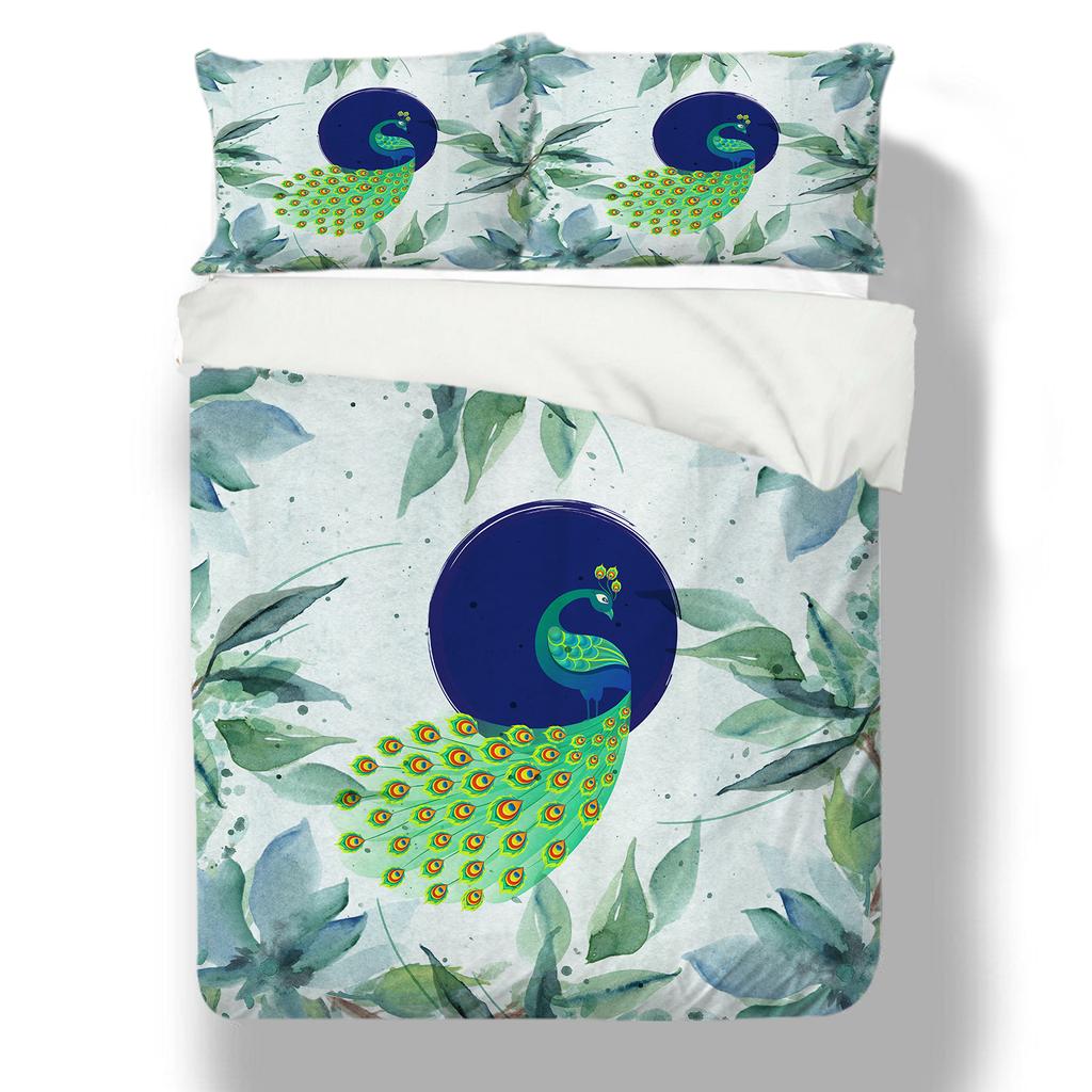 Animal Bedding 3D Peacock Duvet and Pillowcase 2/3 Pieces EU135 * 200 Single/double Bed Full Size Soft Machine Washable Home Decoration