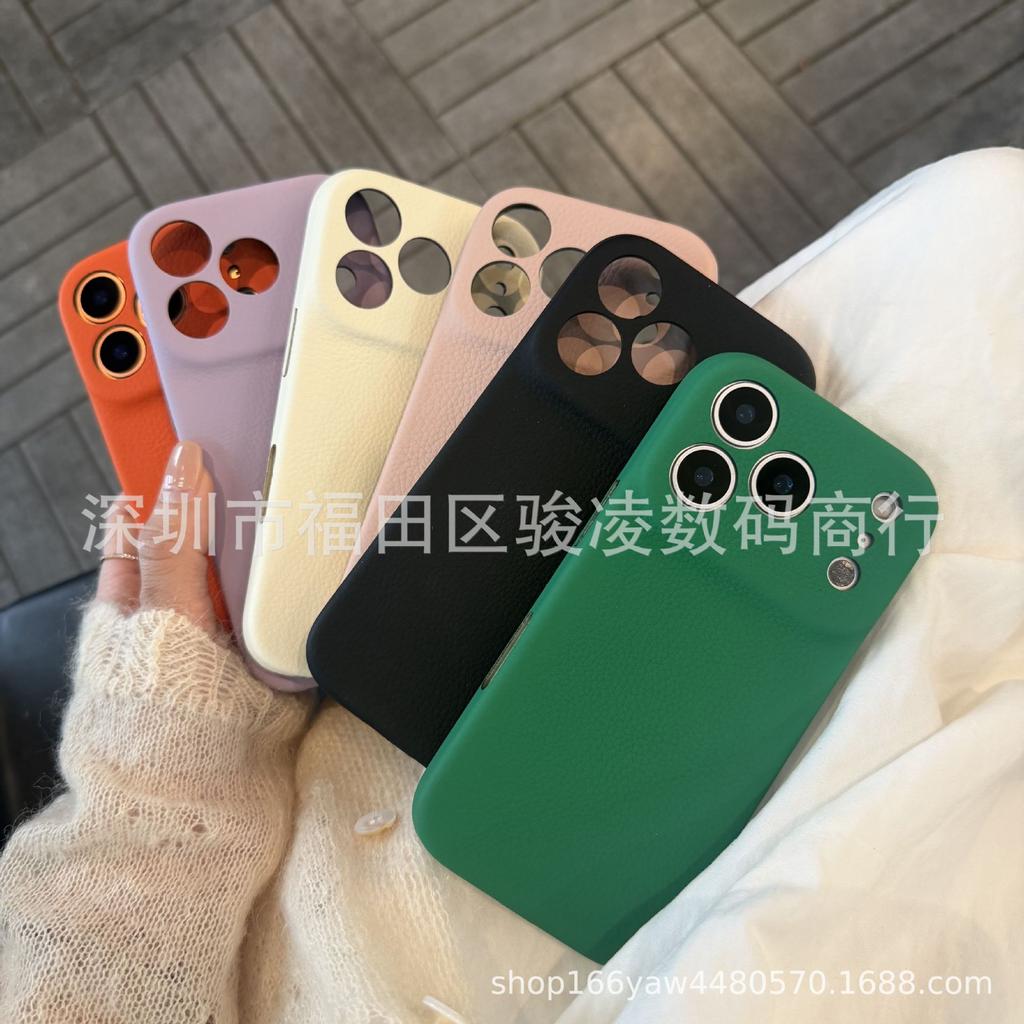 ins niche fine hole leather pattern is suitable for Apple 17promax mobile phone case iPhone16 solid color 15 all-inclusive 14/13.