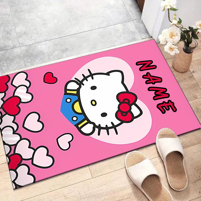 Custom HelloKitty Mat Personalized Name, Polyester Washable Indoor Entryway Rug, Gift for Christmas, Easter, Thanksgiving Day
