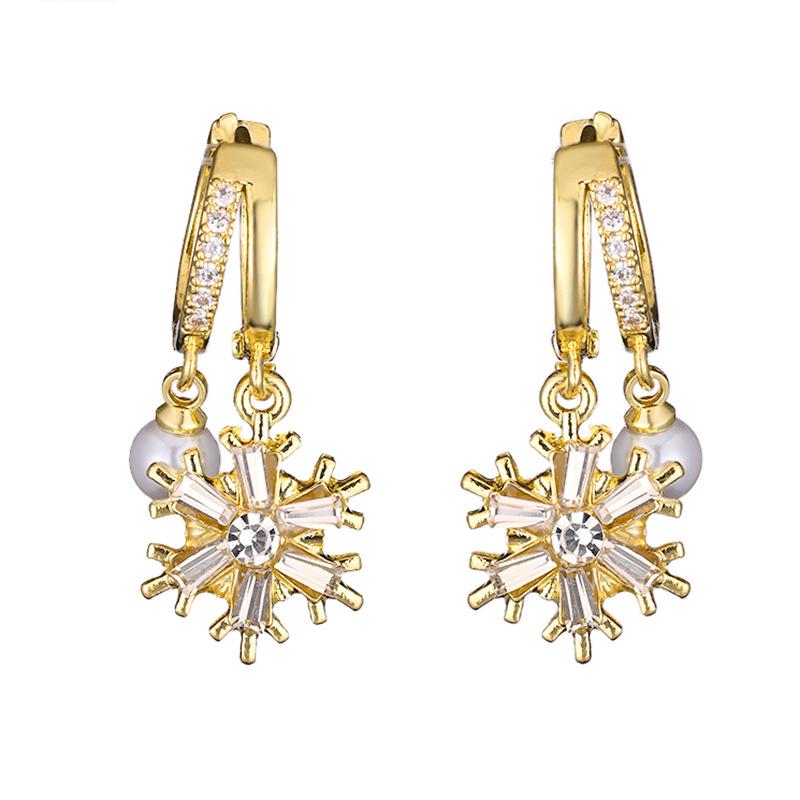 Elegante Weihnachts-Zirkon-Schneeflocken- & Kunstperlen-Ohrstecker