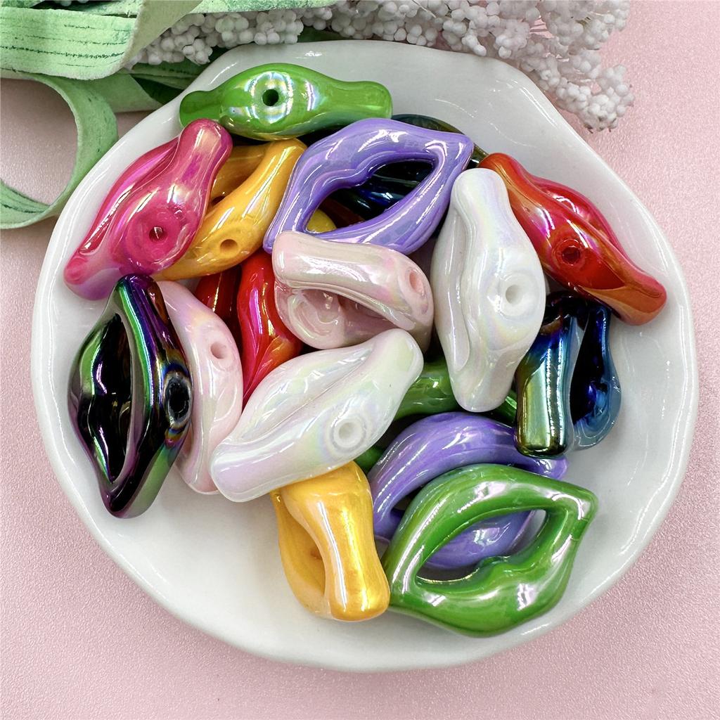 10Pcs 15.4*25.3mm Vertical Hole Lip Print Beads Necklace Accessories DIY Bracelet Acrylic Colorful