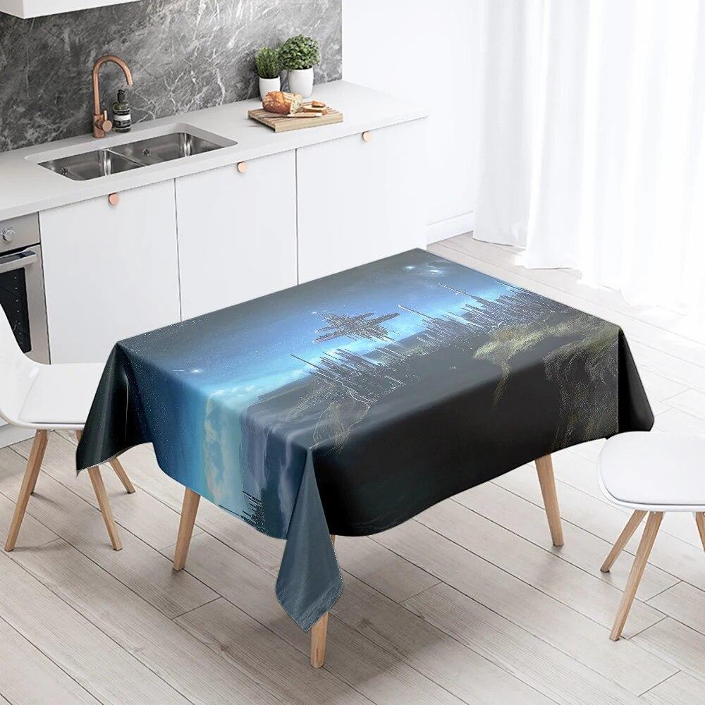 Sci-Fi Tablecloth Camping Party  Stain Resistant Waterproof Rectangular Kitchen Dining Table Home Decor