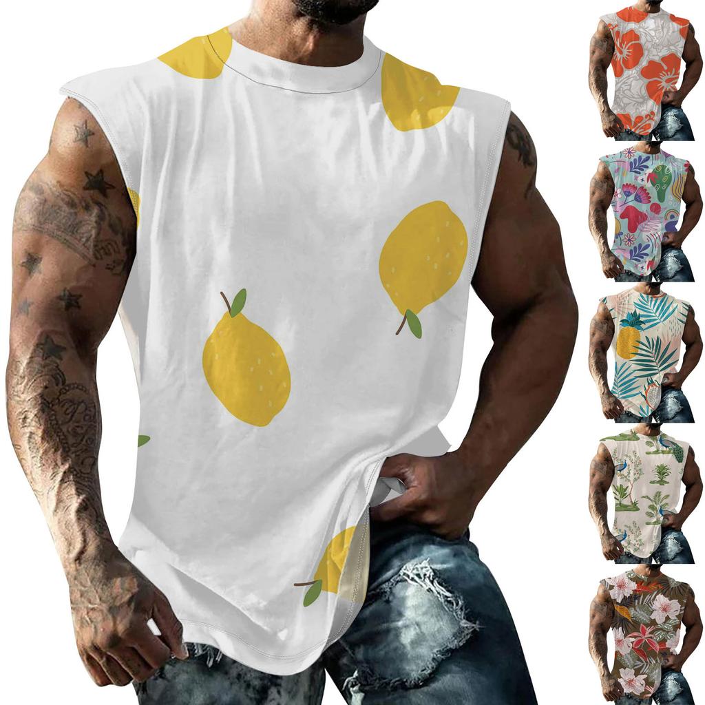 Mens Summer Surf Beach Tank Top Large Size Casual Breathable Sleeveless Top Loose Print Tank Top Man Shirt