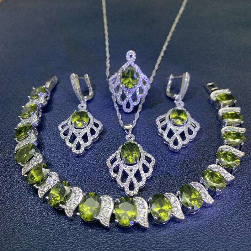 Pink Multi Colored Zircon Set Wedding Engagement Jewelry Four Piece Set Ladys Zircon Bracelet