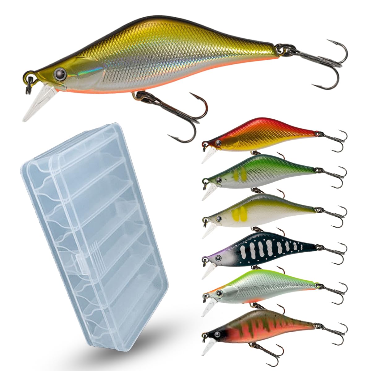 

Trout Minnow with for Mountain Stream and Rainbow Trout Set Set, Sinking, 55mm, 4.7g, 55S, Case, Fishing, Yamame, Iwana, (7-Color B)