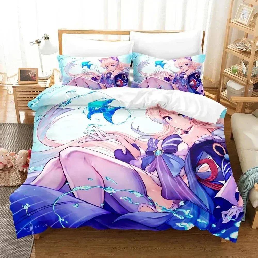 Genshin Impact Sangonomiya Kokomi Bedding Set Printed With Pillowcase Bed Duvet Cover Soft Queen King Size Bedclothes Home