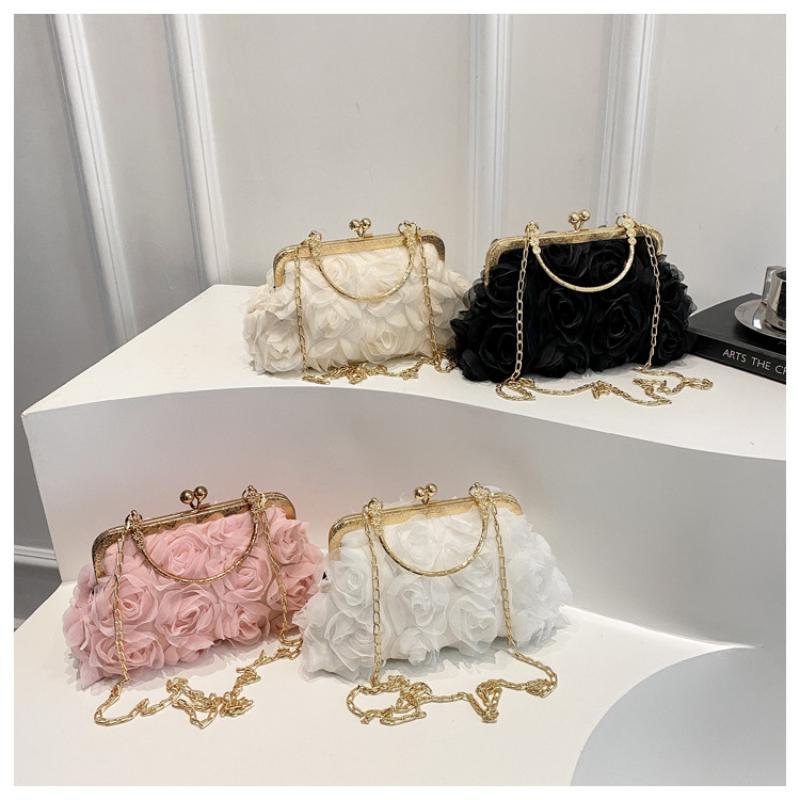 Chiffon 3D Flower Banquet Bag Fashion Evening Bags Luxury Women Chain Shoulder Bag Fashion Clutch Handbag Trendy Crossbody Bag