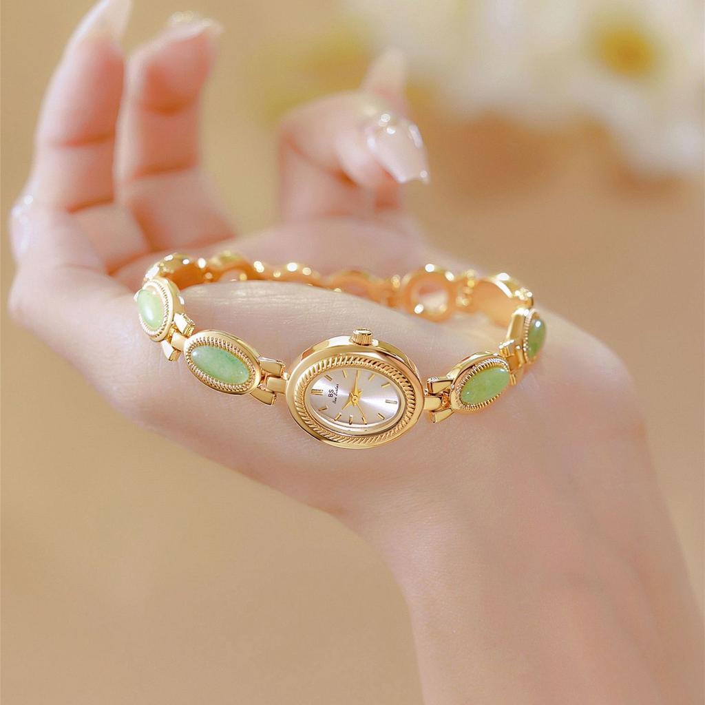 UTHAI Women's Watch Ladies Bracelet Luxury Brand Waterproof Retro Natural Dongling Stone an Jade Advanced Chain Watches Gift