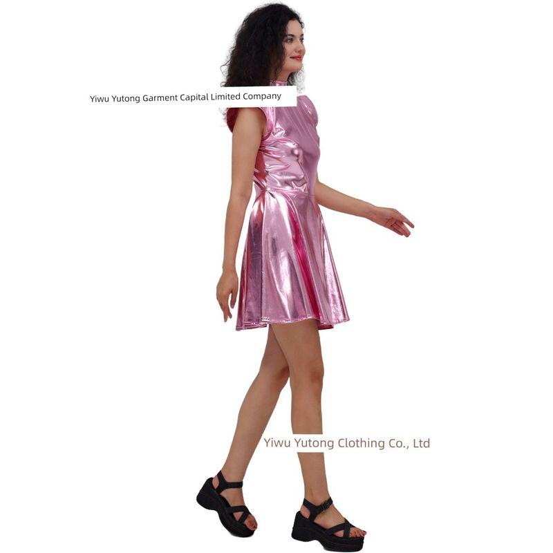 Cross-Border New Halloween Clothes Laser Bronzing Patent Leather Solid Sexy Party High Waist Jumpsuit Short dress Performance