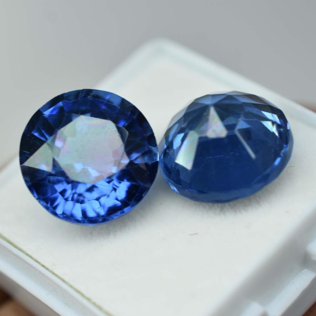 Natural Blue Tanzanite Loose Gemstone Round Shape 18.50 ct Pair for Jewelry Making and Crafts