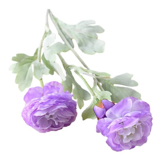 Artificial Ranunculus Flower Faux Silk Ranunculus Bouquet with 2 Heads Full Blooms And 1 Bud for Floral Arrangement Wedding Event Centerpiece