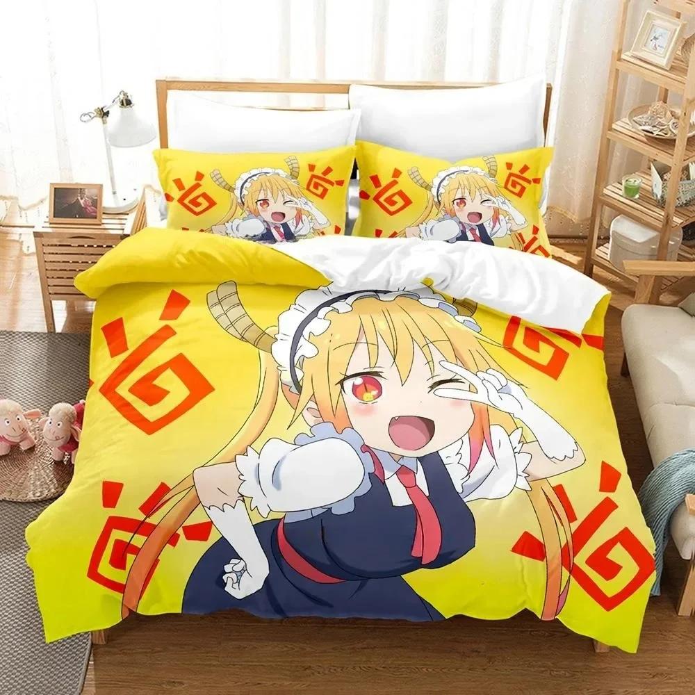 3D Kawaii Girl Miss Kobayashi's Dragon Maid Bedding Set Print With Pillowcase Bed Duvet Cover Soft Single Double Queen King Size
