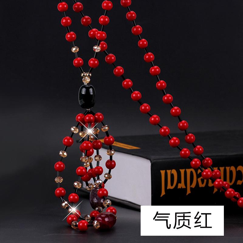 Suijue Jewelry Ethnic Style Natural Stone Sweater Chain Retro Autumn And Winter Long Pearl Versatile Necklace Women