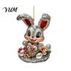 Decorative Rabbit for Home Window Easter Bunny Acrylic Pendant, Cute with Basket, 2D Car Charm Rearview Mirror Hanging Ornament, Bag Keychain