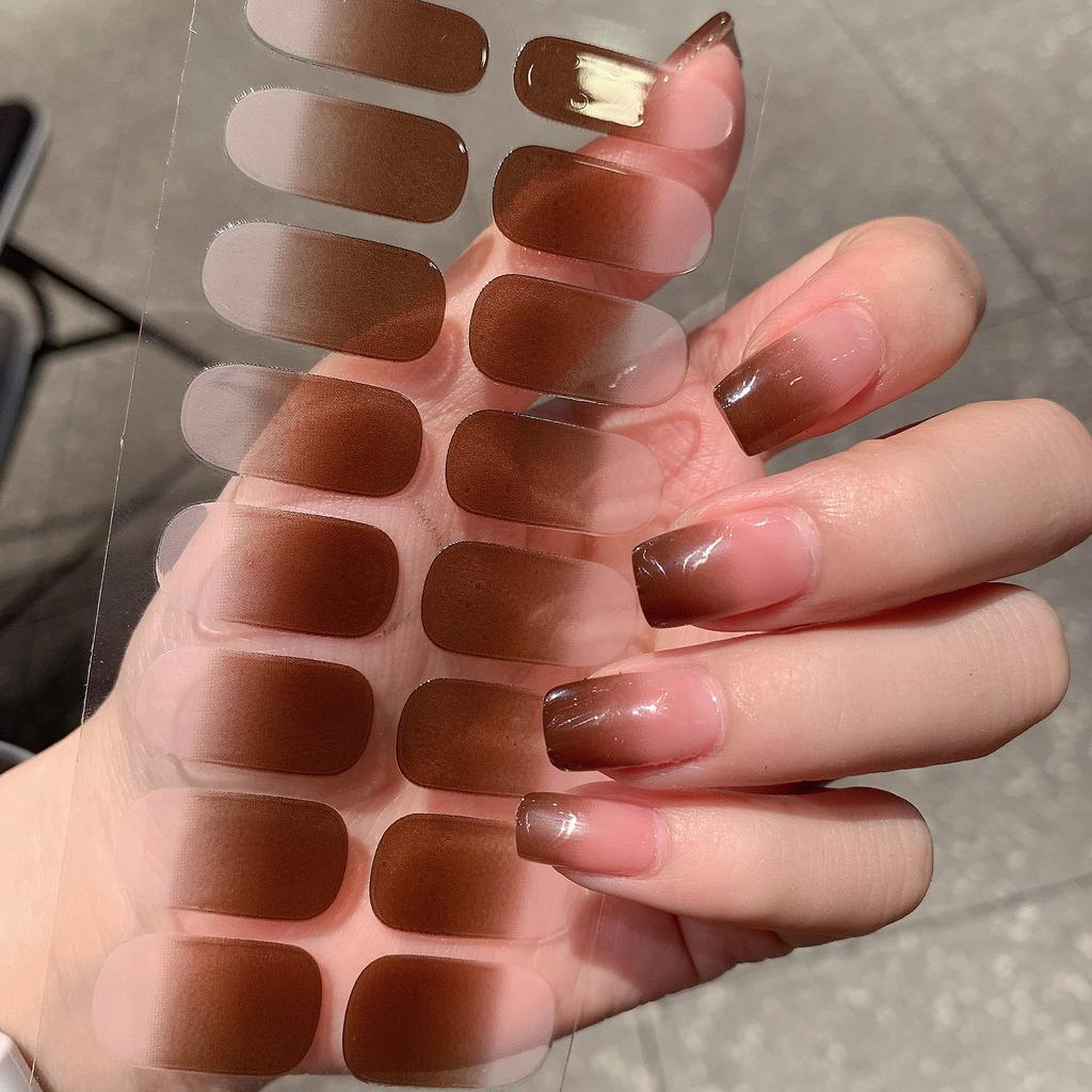 1 Sheet Semi Cured Wrap Gradient Nail Sticker Multi Color Solid Gel Full Cover Slider No Need UV Lamp Cured Fast Gel Nail Decal