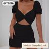 Women's Fashion Summer Spring Solid Color Print Short Sleeve V-Neck Casual Dresses