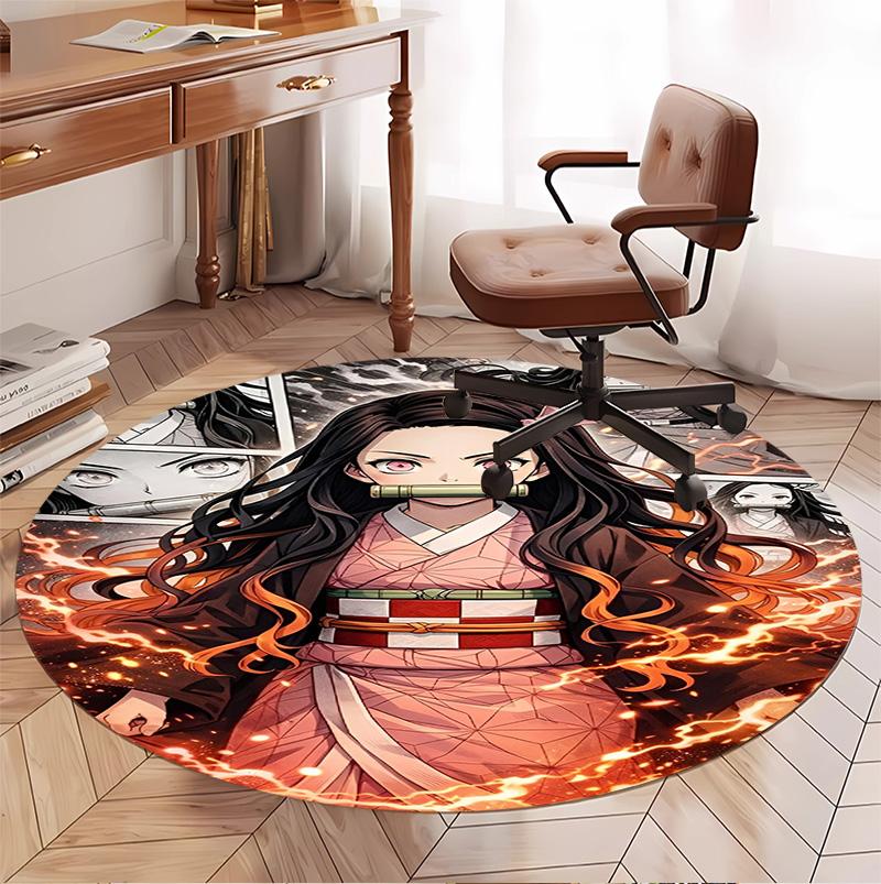 Demon Slayer Pattern Round Rug, Indoor/Outdoor Mat, for Picnic, Gameroom, Bedroom, Office, Living Room, Home Decor Carpet, Birthday Gift