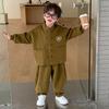 Conjunto de Dos Piezas para Bebé Niño Abrigo Infantil Color Sólido Estilo Chino Top y Pantalones Casuales