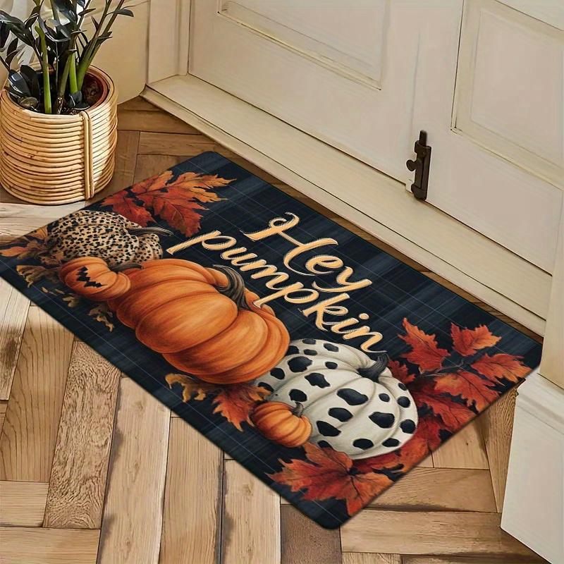 1pc  Hey Pumpkin  Autumn-Themed Flannel Mat  Thick, Sponge Rectangular Mat, Machine Washable, Non-Slip, Comfor 40x60cm