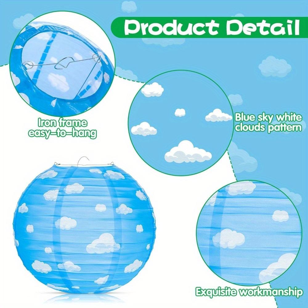 10pcs Blue Sky White Clouds Paper Lanterns Blue Party Decorations Hanging Round Paper Lanterns Clouds Theme Party Decorations Party Paper Lanterns