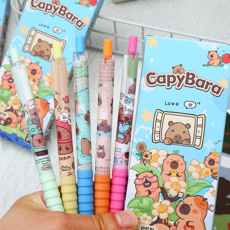 5/10 Pièces Stylos Gel Capybara Dessin Animé Mignon Set de Stylos Kawaii Recharges de Stylos à Séchage Rapide Set de Stylos Fournitures de Bureau Scolaires