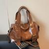 Black Travel Bag Women's Trend Retro Tote Bag Europe and America Ladies Commute Shoulder Bag Soft Pu Leather Messenger Handbag