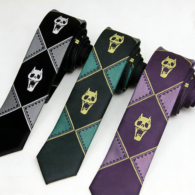 Car Beautiful Stickers Men's Tie Anime Jojo's Kira Yoshikage Cosplay Necktie Killer Queen Skull Neck Heavens Door Cosplay Costume Props For Adult