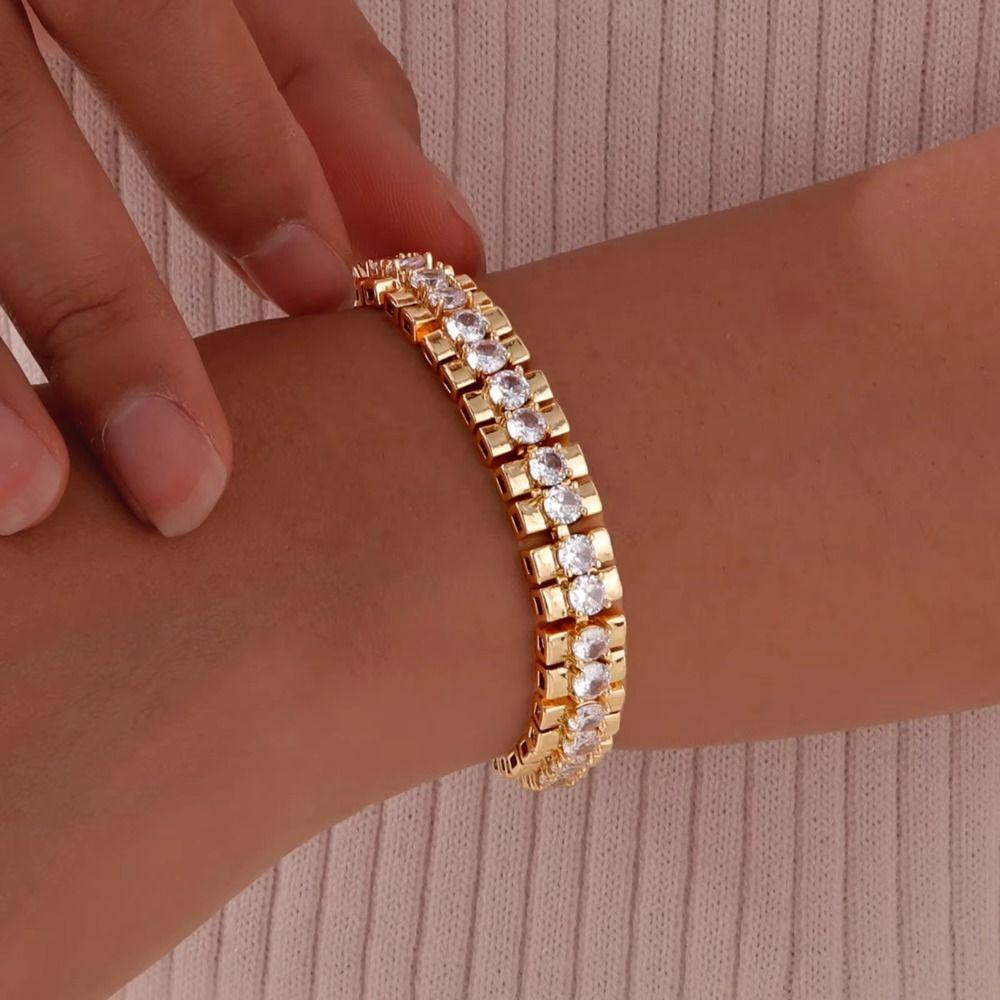 Handmade Paperclip Chain Women Bracelet Jewelry Cubic Zirconia Bangle  Female Lady Girl