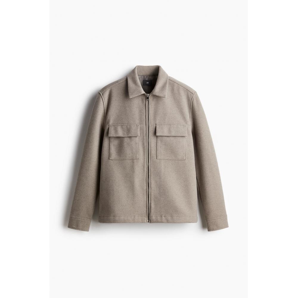 

HM Regular Fit Zip Up OversHirt бежевый меланжевый
