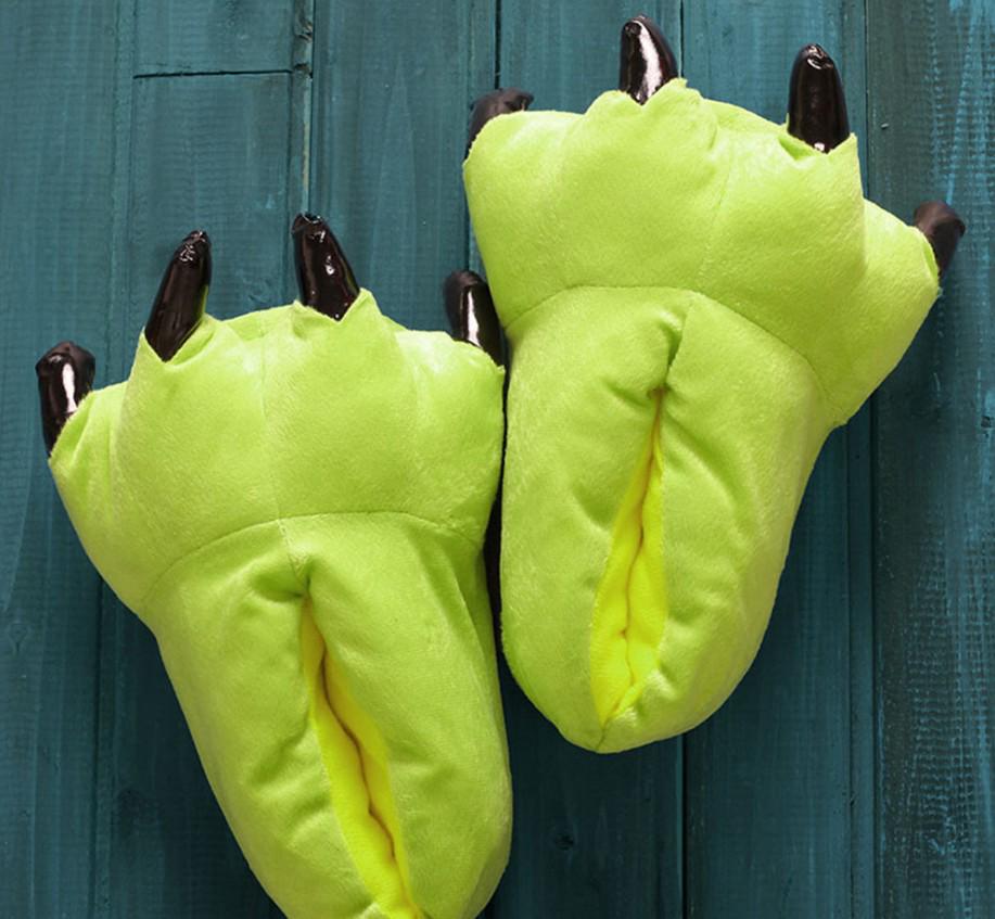 Unisex Dinosaur Claw Cotton Slippers: Cozy Autumn/Winter Velvet Heels, Large Sizes