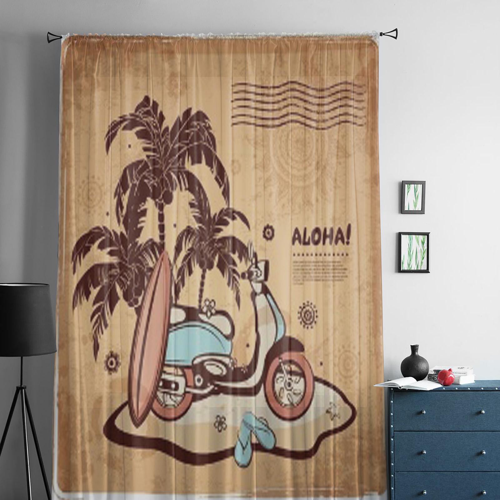 Винтажные прозрачные шторы с гавайским островом в океане для гостиной — фото 3